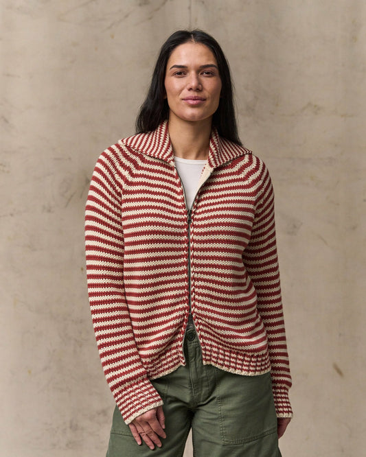 Filson Women Women's Cotton Full-zip Cardigan - Brick / Sand Stripe