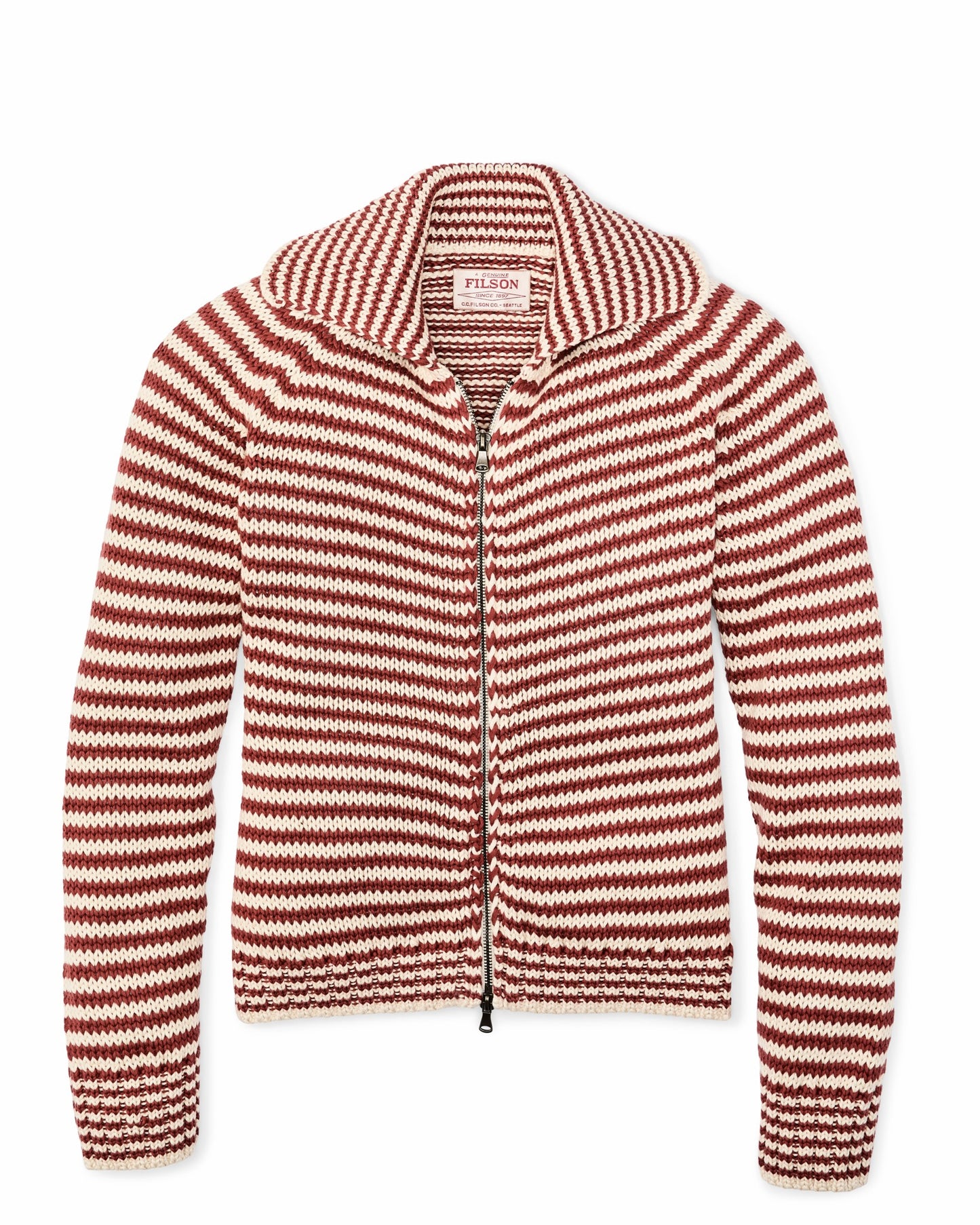 Filson Women Women's Cotton Full-zip Cardigan - Brick / Sand Stripe