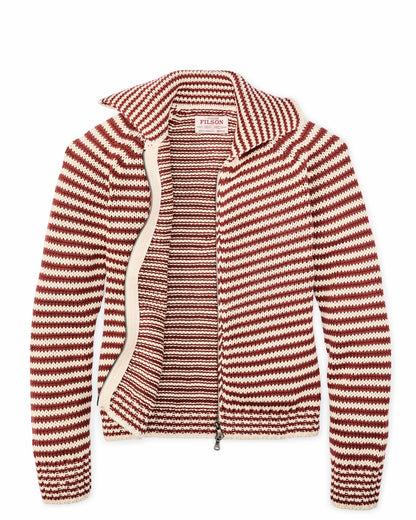 Filson Women Women's Cotton Full-zip Cardigan - Brick / Sand Stripe