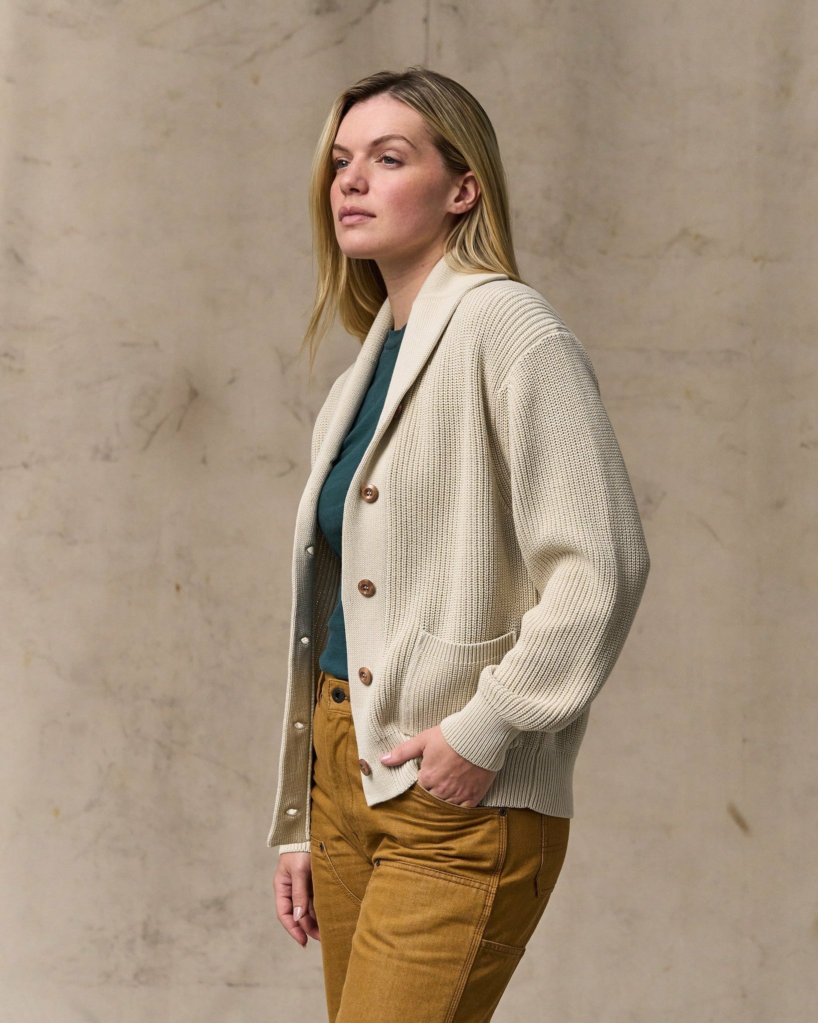 Filson Women Women's Cotton Shawl Neck Cardigan - Natural