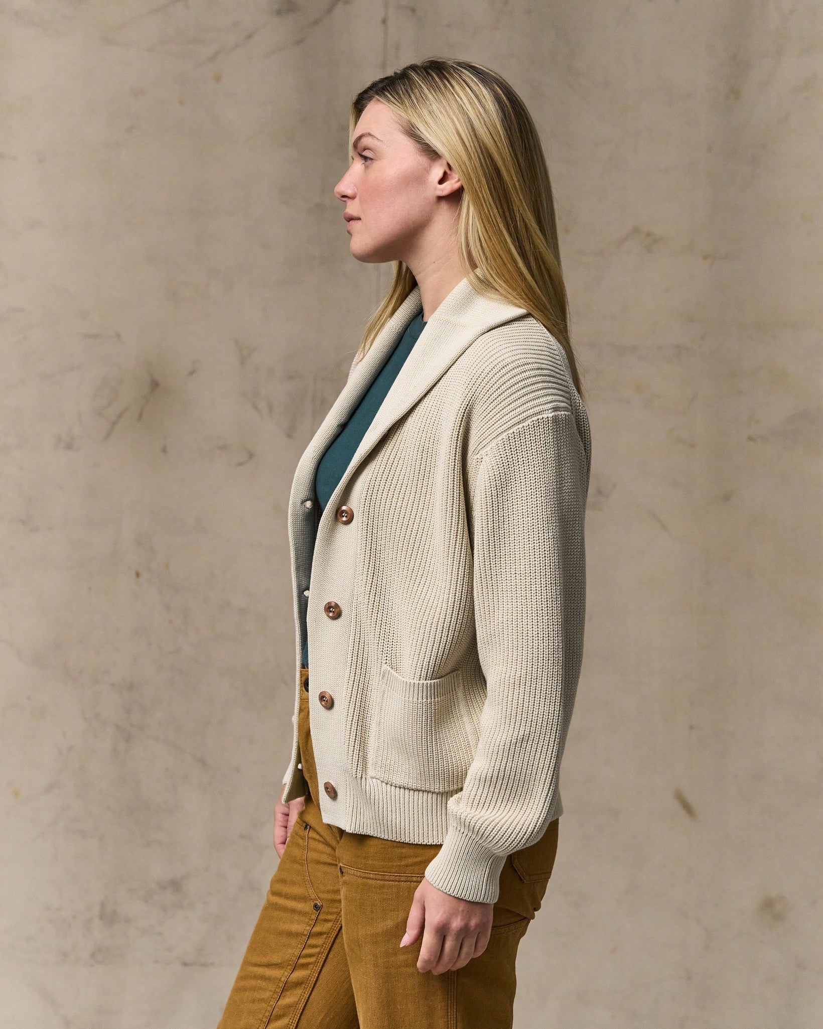 Filson Women Women's Cotton Shawl Neck Cardigan - Natural