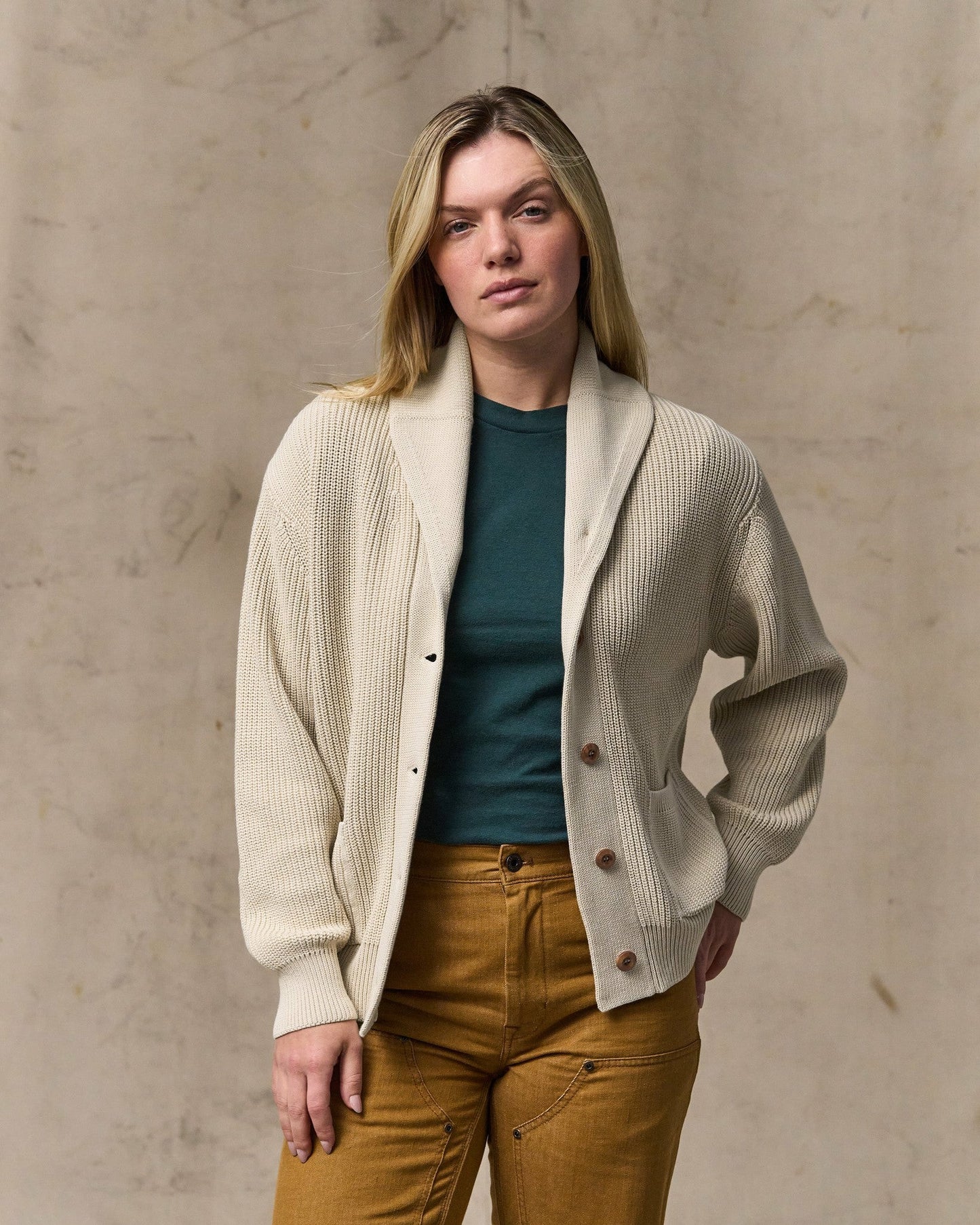 Filson Women Women's Cotton Shawl Neck Cardigan - Natural