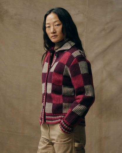 Filson Women Women's Checkered Wool Cardigan - Burgundy / Gray Check