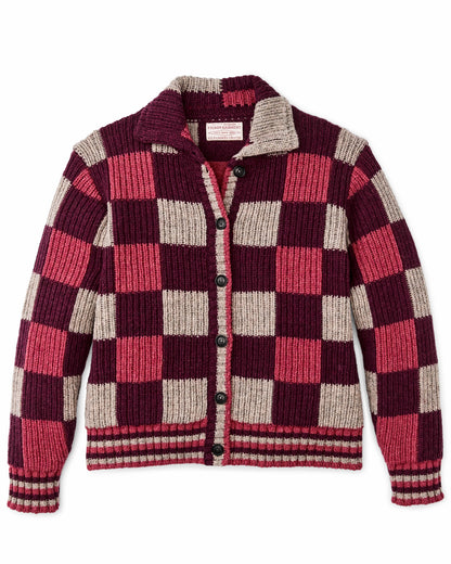 Filson Women Women's Checkered Wool Cardigan - Burgundy / Gray Check