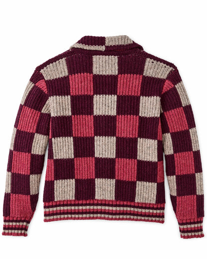 Filson Women Women's Checkered Wool Cardigan - Burgundy / Gray Check