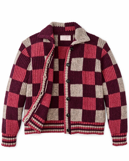 Filson Women Women's Checkered Wool Cardigan - Burgundy / Gray Check