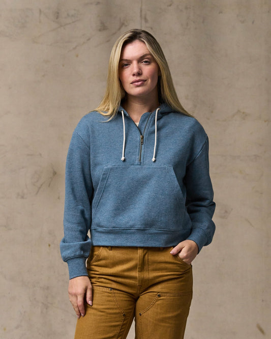 Filson Women Women's French Terry Half-zip Hoodie - Light Blue