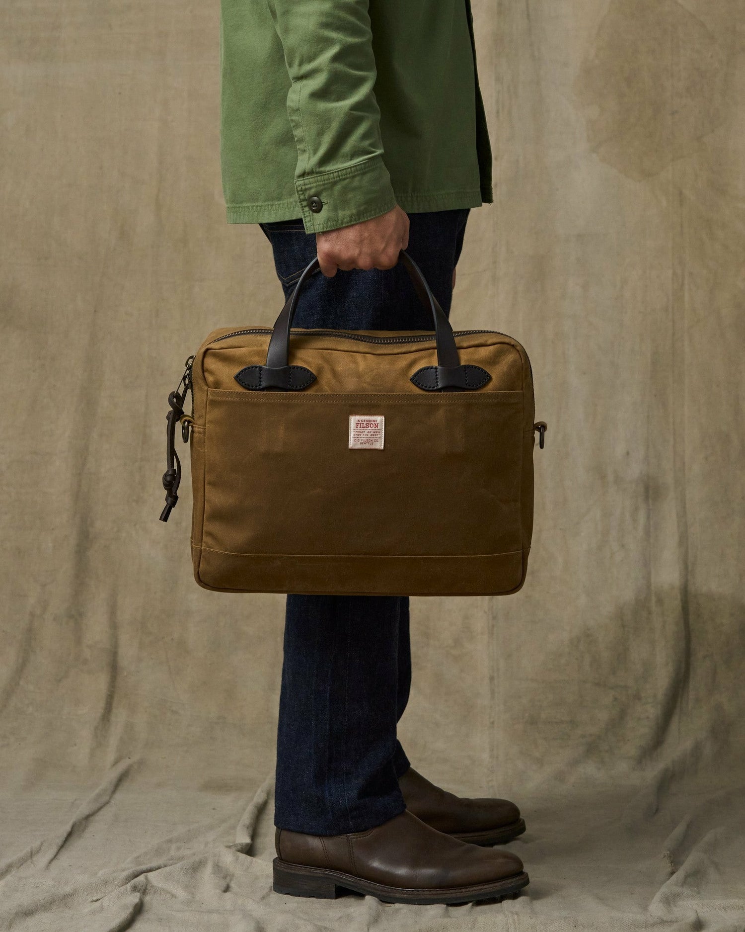 Filson Bags Tin Cloth Compact Briefcase - Dark Tan