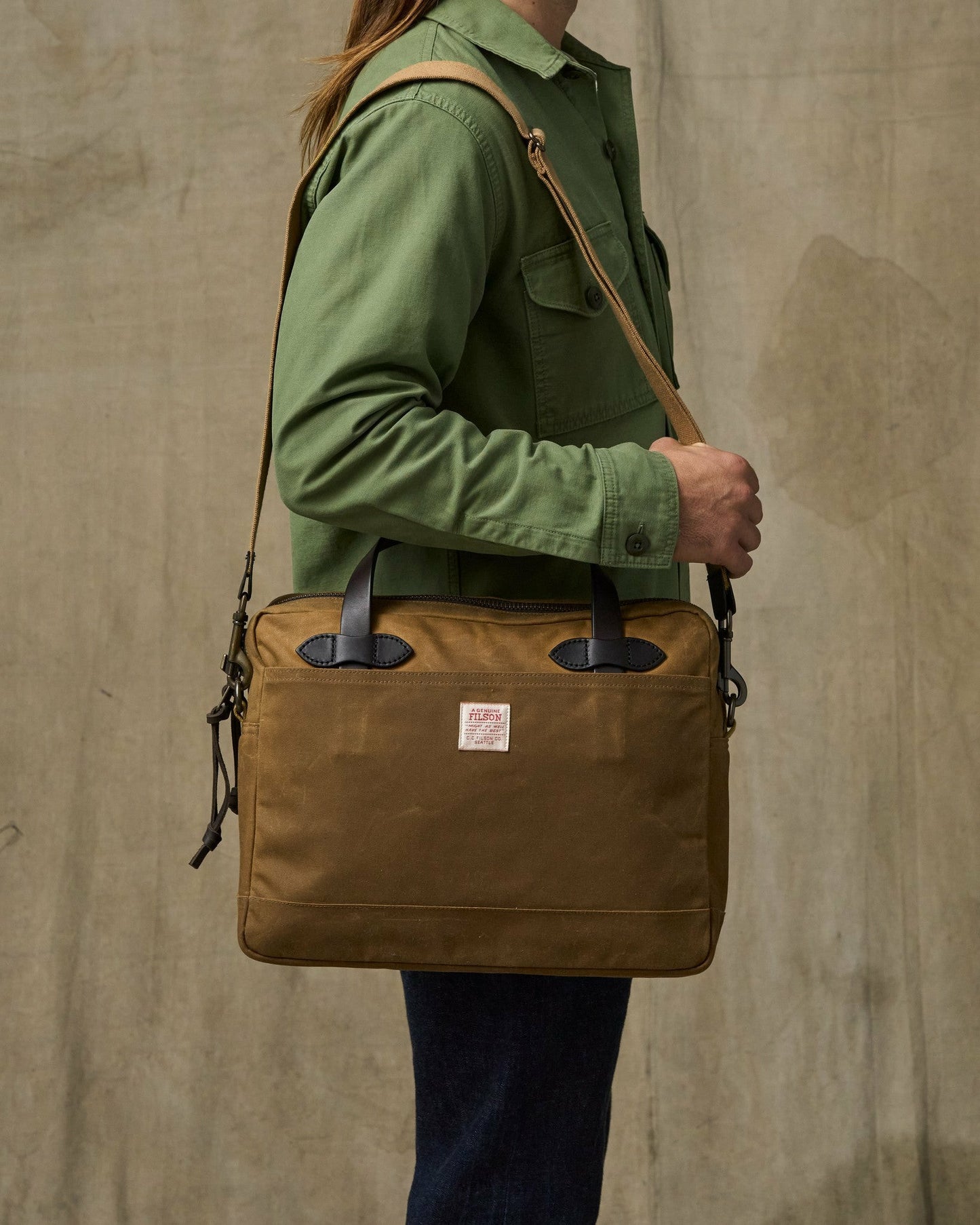 Filson Bags Tin Cloth Compact Briefcase - Dark Tan